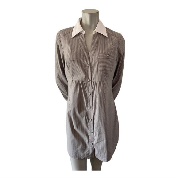RW & Co Grey & White Tunic Length Button Blouse L